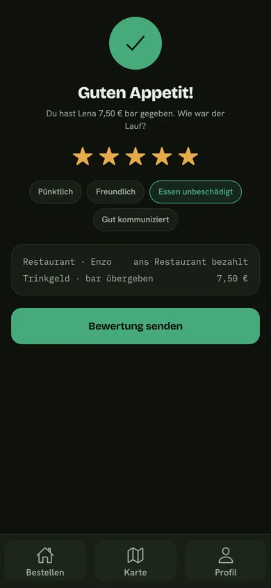 App: Guten Appetit – Bewertung des Boten mit Sternen